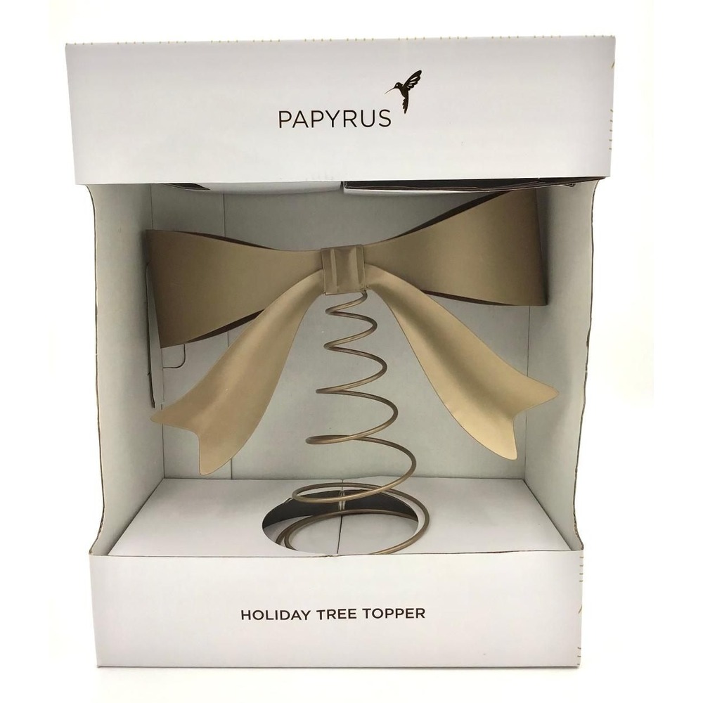 Papyrus Holiday Tree Topper Matte Gold Metal Bow Christmas Decor 9x11.5